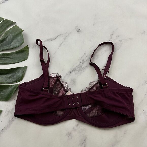 Victorias Secret Unlined Demi Bra Size 36 D Purple Pink Embroidered Lace Sheer - Picture 4 of 8